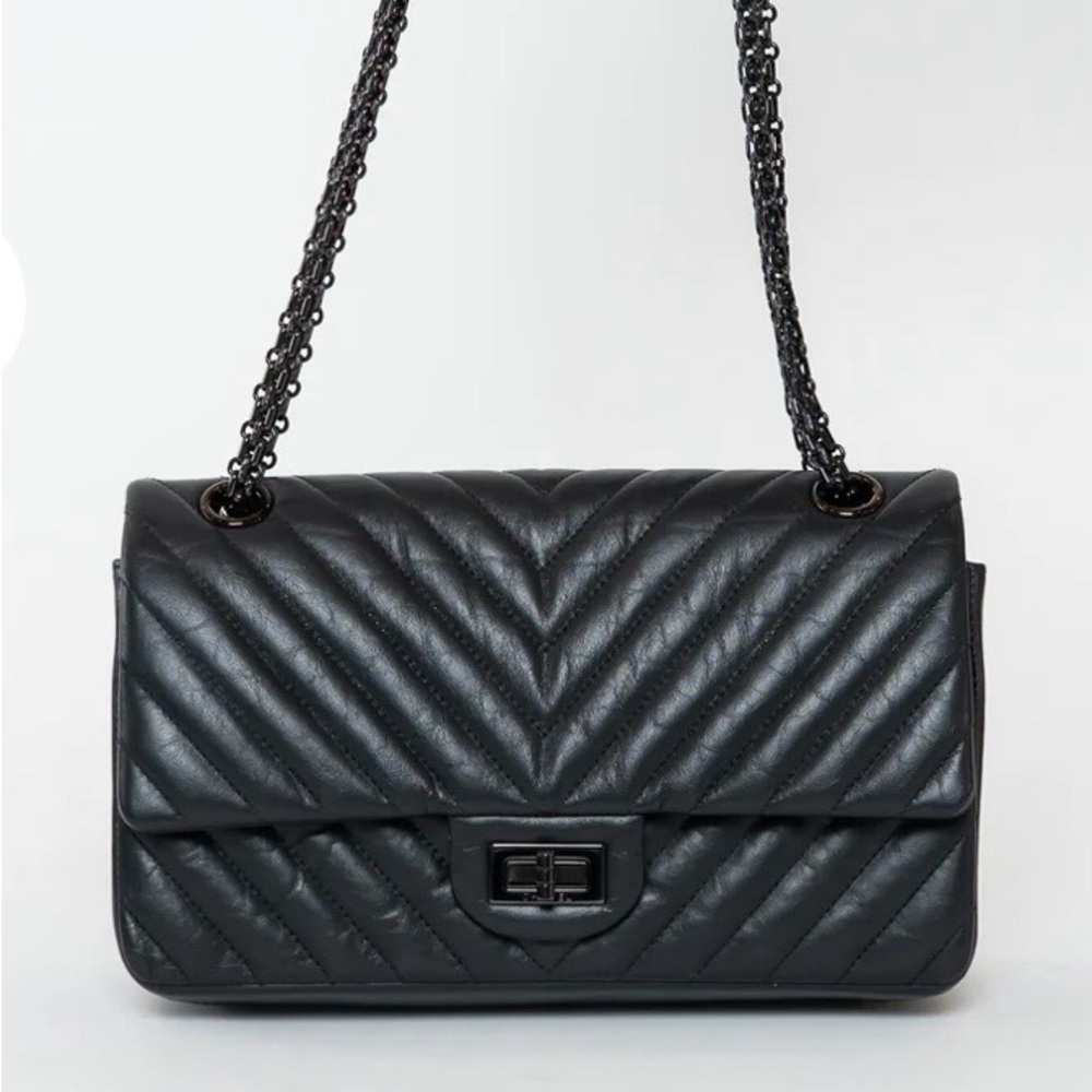 CHANEL Black Aged Lambskin Bag (Medium 2.55 Double Flap)